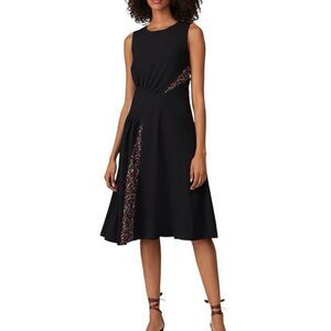 Thakoon Collective Black Fit & Flare Dress Floral Inset Pleated Waist Sz 12